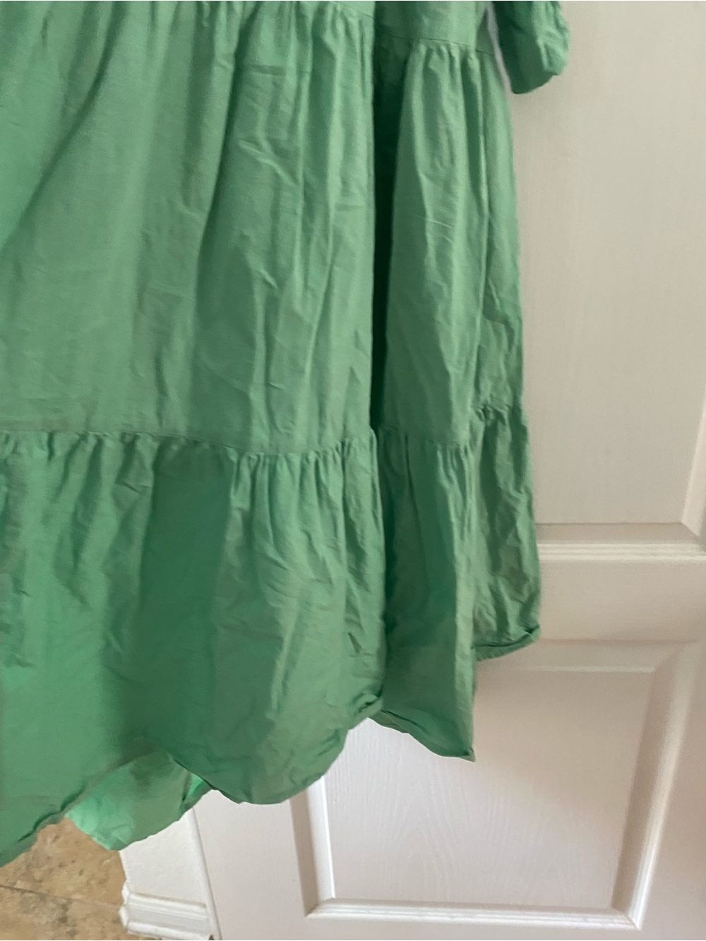 &Merci Sage Green Smocked Open Tie Back Tiered Puff Sleeve Coquette Midi Dress S - Picture 8 of 14